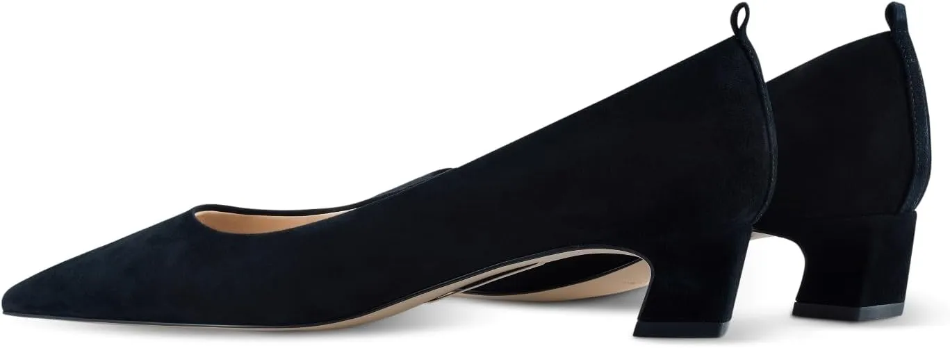 7or9 Block Heels for Women Comfortable Womens Pumps Breathable Lambskin Heels Closed Toe Black Heels 1.38"
