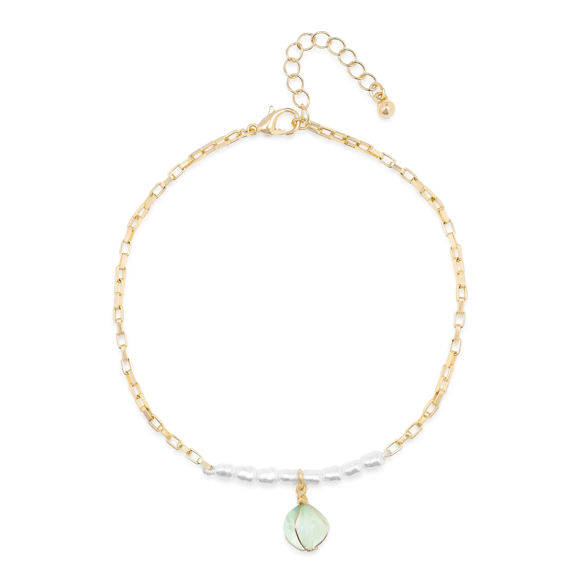 Accessorize London Women's Pearl & Stone Charm Anklet