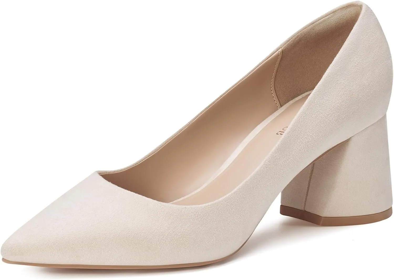 ALICEPUB Nude Suede Block Heels Pointed Toe Chunky Heels 2.5 Inch Pumps, Womens Comfortable Wedding Shoes Bridal Heels Dress Shoes, Business Casual Shoes Work Pumps Office Heels for Women, Size 10