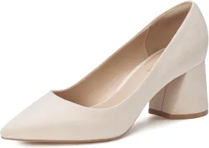 ALICEPUB Nude Suede Block Heels Pointed Toe Chunky Heels 2.5 Inch Pumps, Womens Comfortable Wedding Shoes Bridal Heels Dress Shoes, Business Casual Shoes Work Pumps Office Heels for Women, Size 10