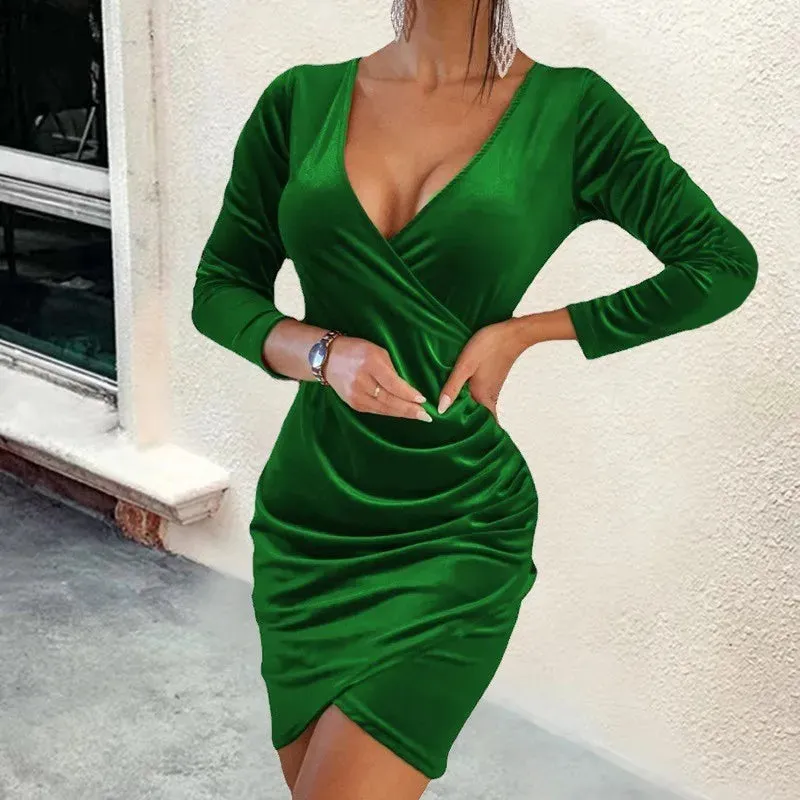 Amazon Wish Cross Border Women's V-Neck Slim Fit Dress
