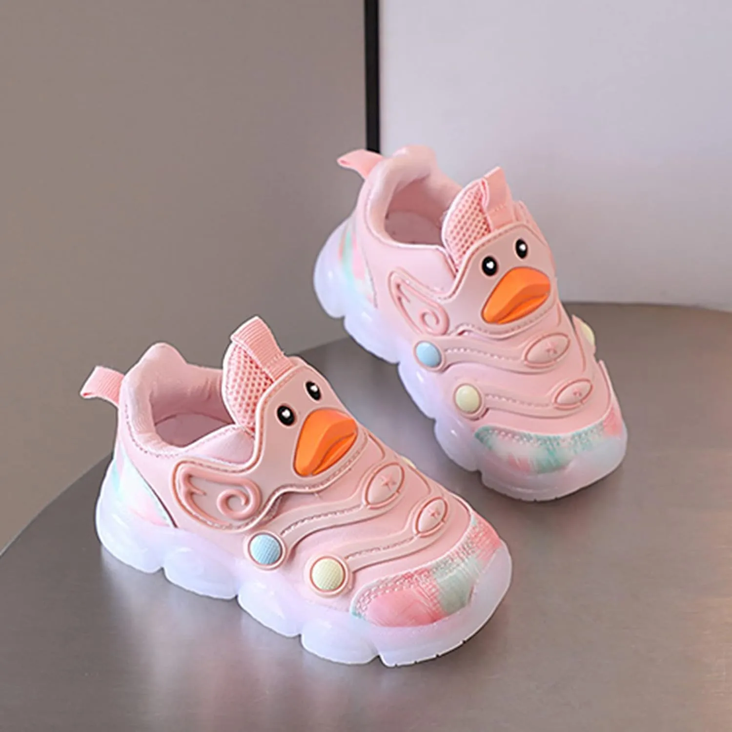 Baby Boys Girls Light Up Flash Light Casual Shoes Toddler Infant Newborn Cute Duck Breathable Running Work Sneakers