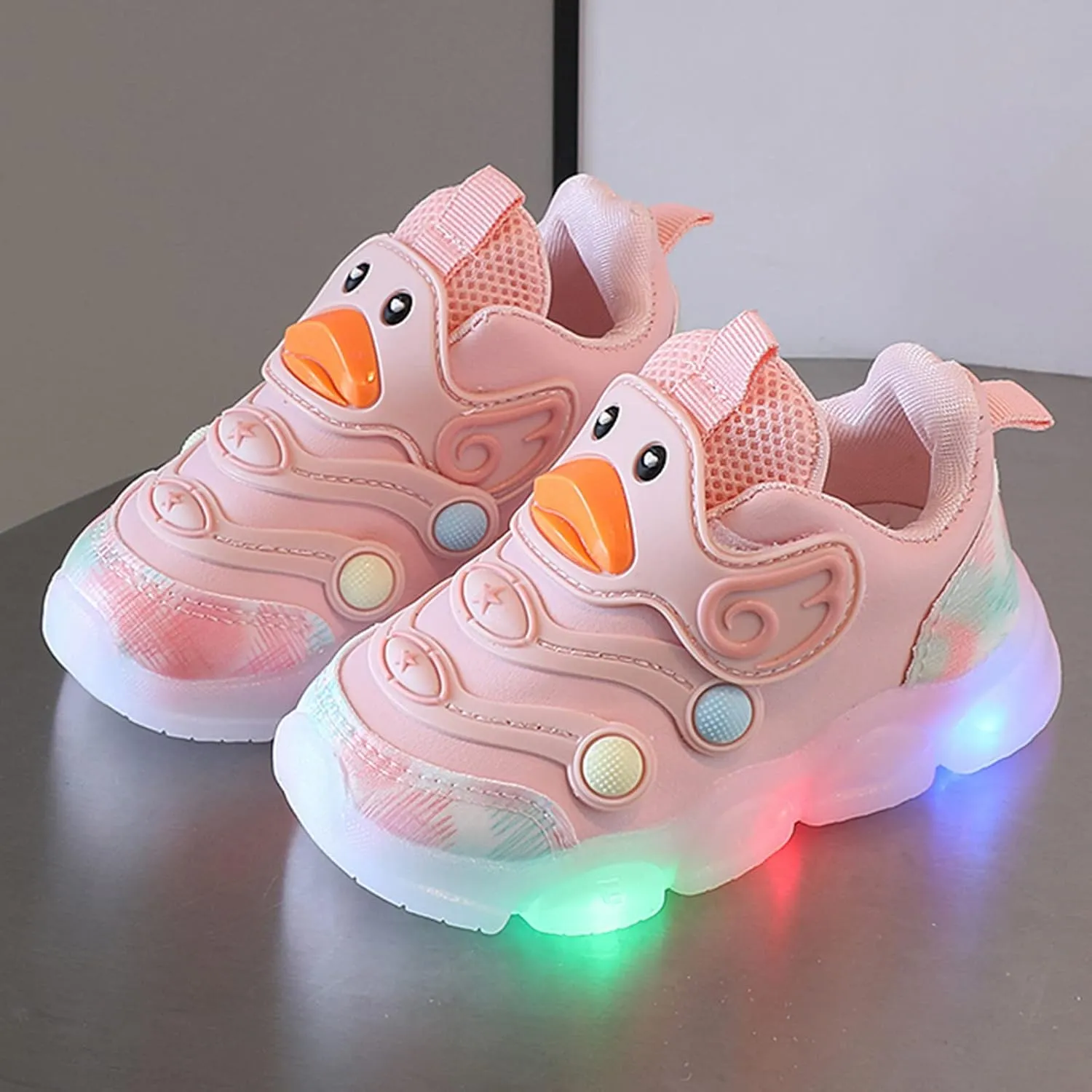 Baby Boys Girls Light Up Flash Light Casual Shoes Toddler Infant Newborn Cute Duck Breathable Running Work Sneakers