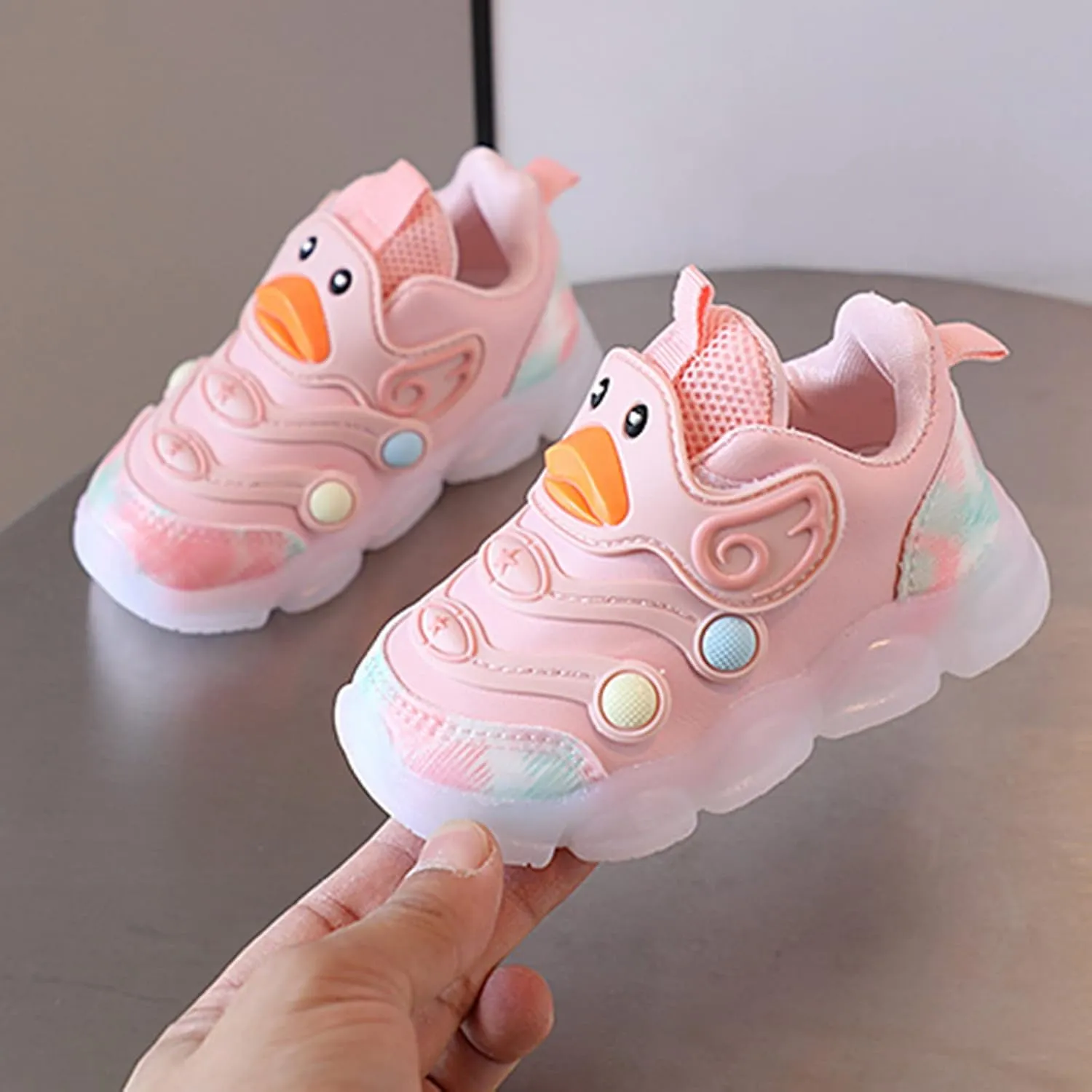 Baby Boys Girls Light Up Flash Light Casual Shoes Toddler Infant Newborn Cute Duck Breathable Running Work Sneakers