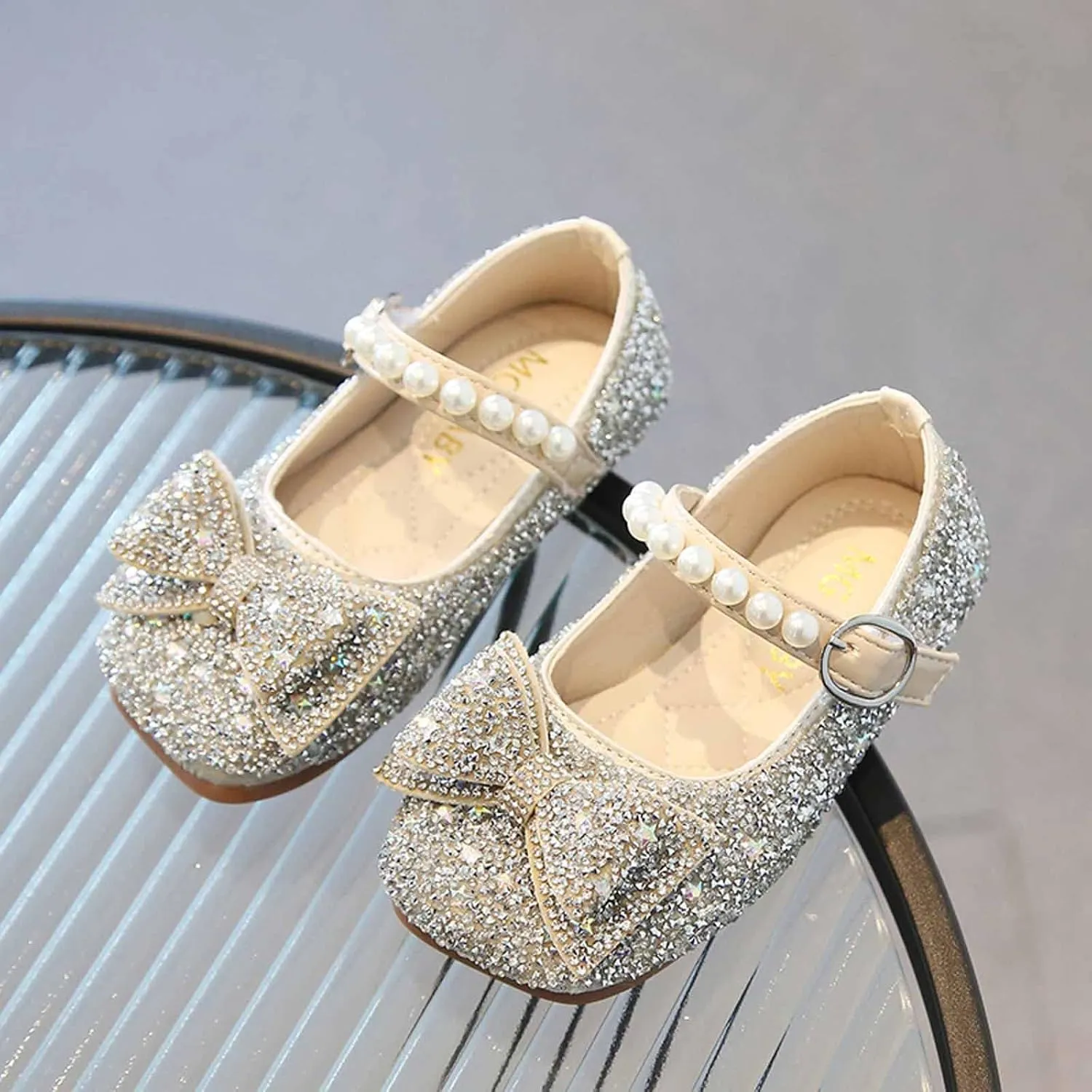 Baby Girl Fancy Pageant Shoes Hook and Loop Splicing Diamons Sandal Floral Wedding Trendy Flat Faux PU Dance Shoe
