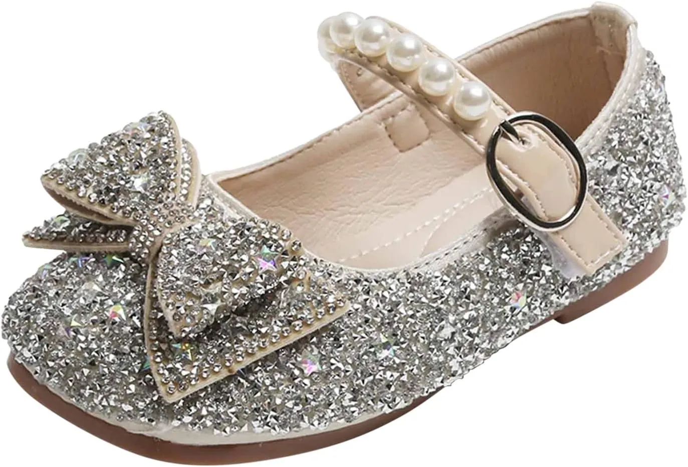 Baby Girl Fancy Pageant Shoes Hook and Loop Splicing Diamons Sandal Floral Wedding Trendy Flat Faux PU Dance Shoe