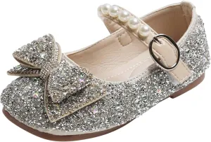 Baby Girl Fancy Pageant Shoes Hook and Loop Splicing Diamons Sandal Floral Wedding Trendy Flat Faux PU Dance Shoe