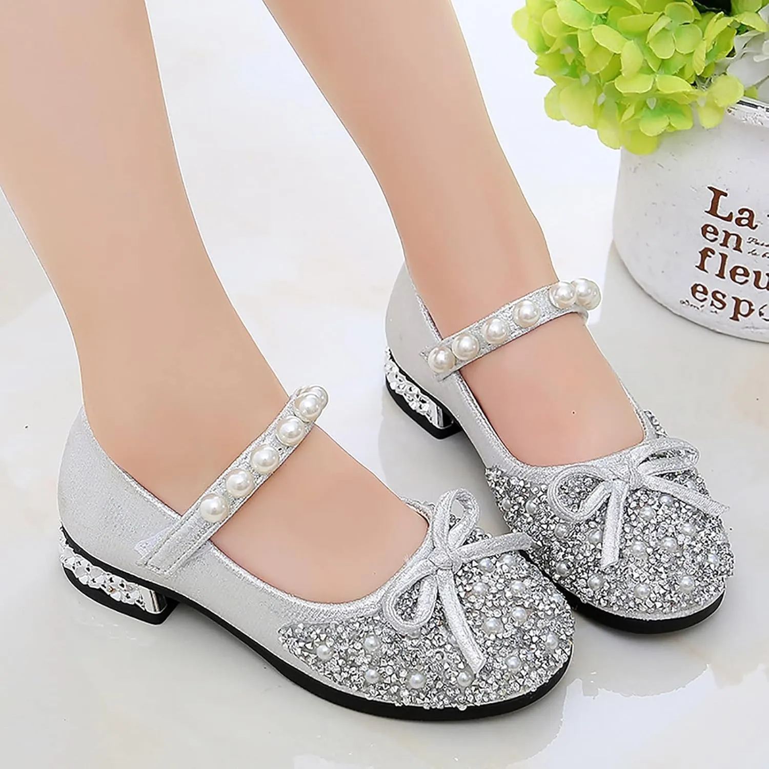 Baby Girls Beaded Sequins Sandals Cap Toe Ankle Strap Pearl Wedding Shoes Toddler Lightweight Comfy Summer Dress Shoes
