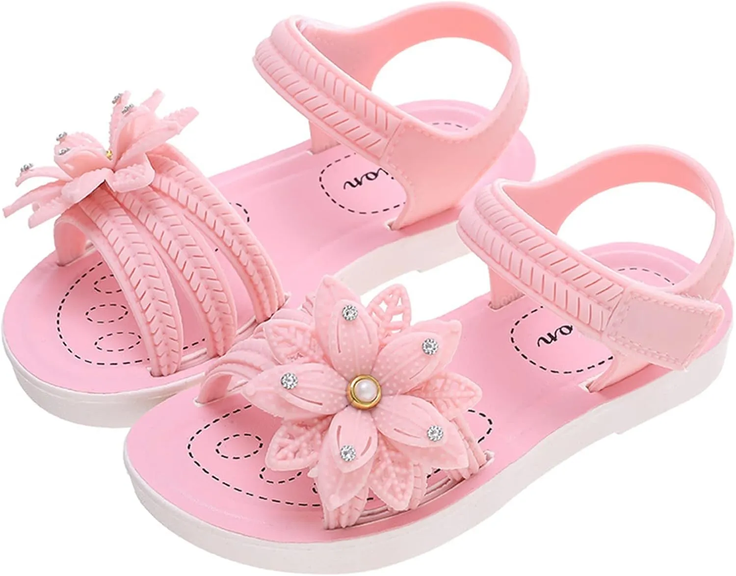 Baby Girls Summer Casual Sandals Cute Toddler Kids Soft Flower Pearl Strap Non Slip Open Toe Fashion Trendy Shoes