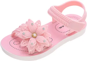 Baby Girls Summer Casual Sandals Cute Toddler Kids Soft Flower Pearl Strap Non Slip Open Toe Fashion Trendy Shoes