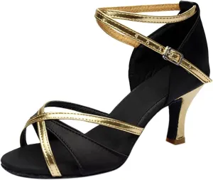 Ballroom Dance Shoes Women's Latin Dance Shoes Peep Toe Chunky Heels Sparkly Professional Heels with Ankle Strap