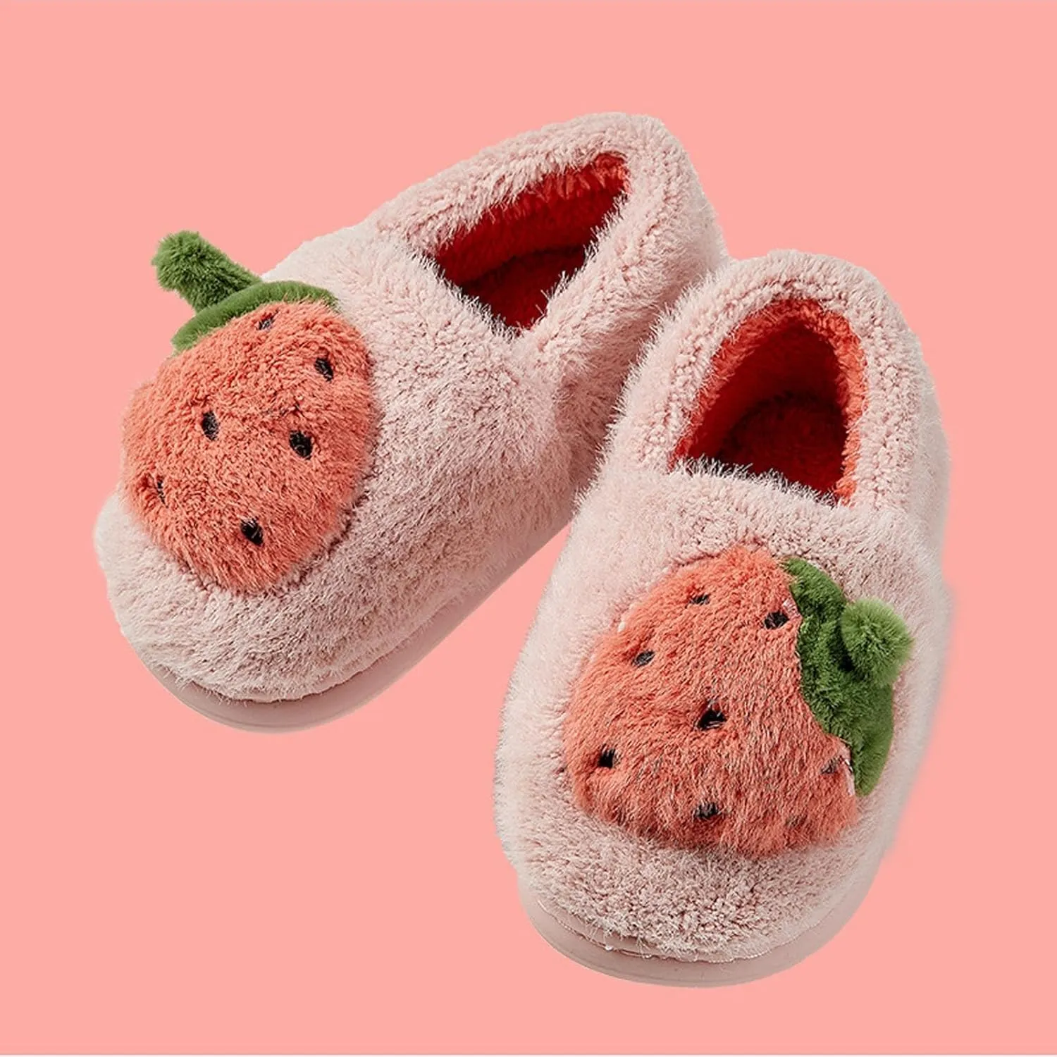 Bedroom Slippers for Kids Strawberry Plush Girls Boys Slippers Memory Foam Comfy House Slippers Toddler Boot Slippers