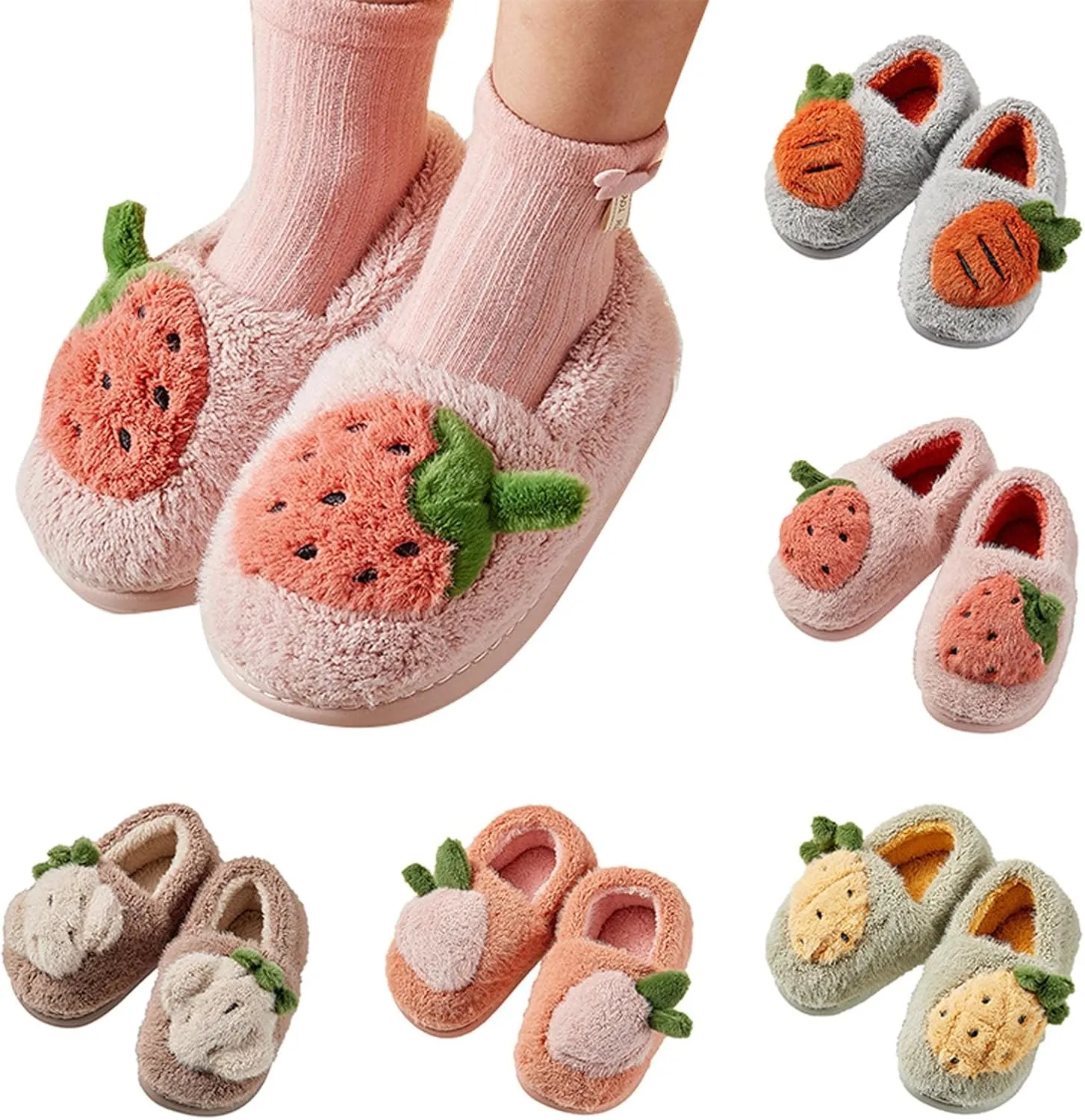 Bedroom Slippers for Kids Strawberry Plush Girls Boys Slippers Memory Foam Comfy House Slippers Toddler Boot Slippers