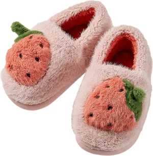Bedroom Slippers for Kids Strawberry Plush Girls Boys Slippers Memory Foam Comfy House Slippers Toddler Boot Slippers