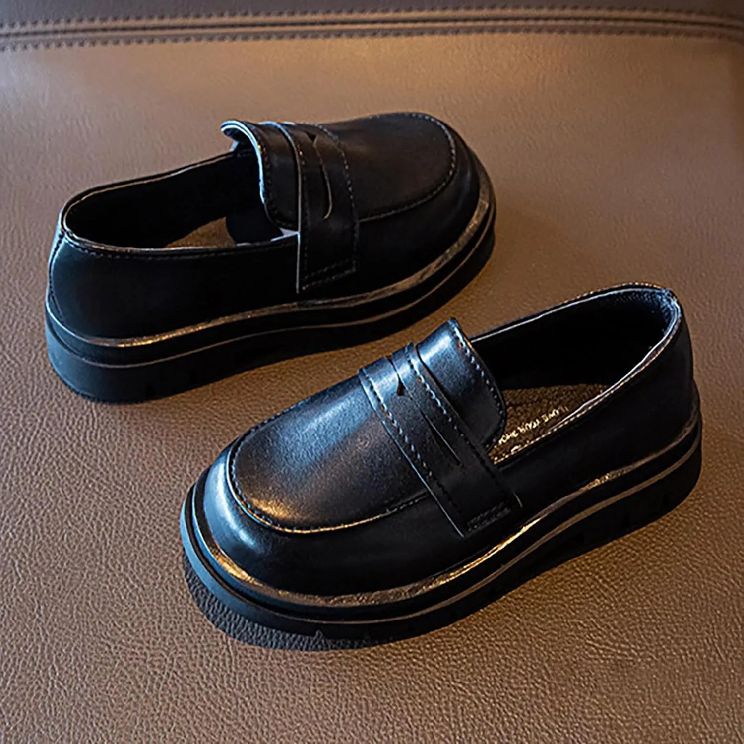 Boys Leather Sneakers Wedding Unform Dress Loafer Kids Boys Sole Non Slip Ankle Closed Sport Shoes Lightweight Comfy