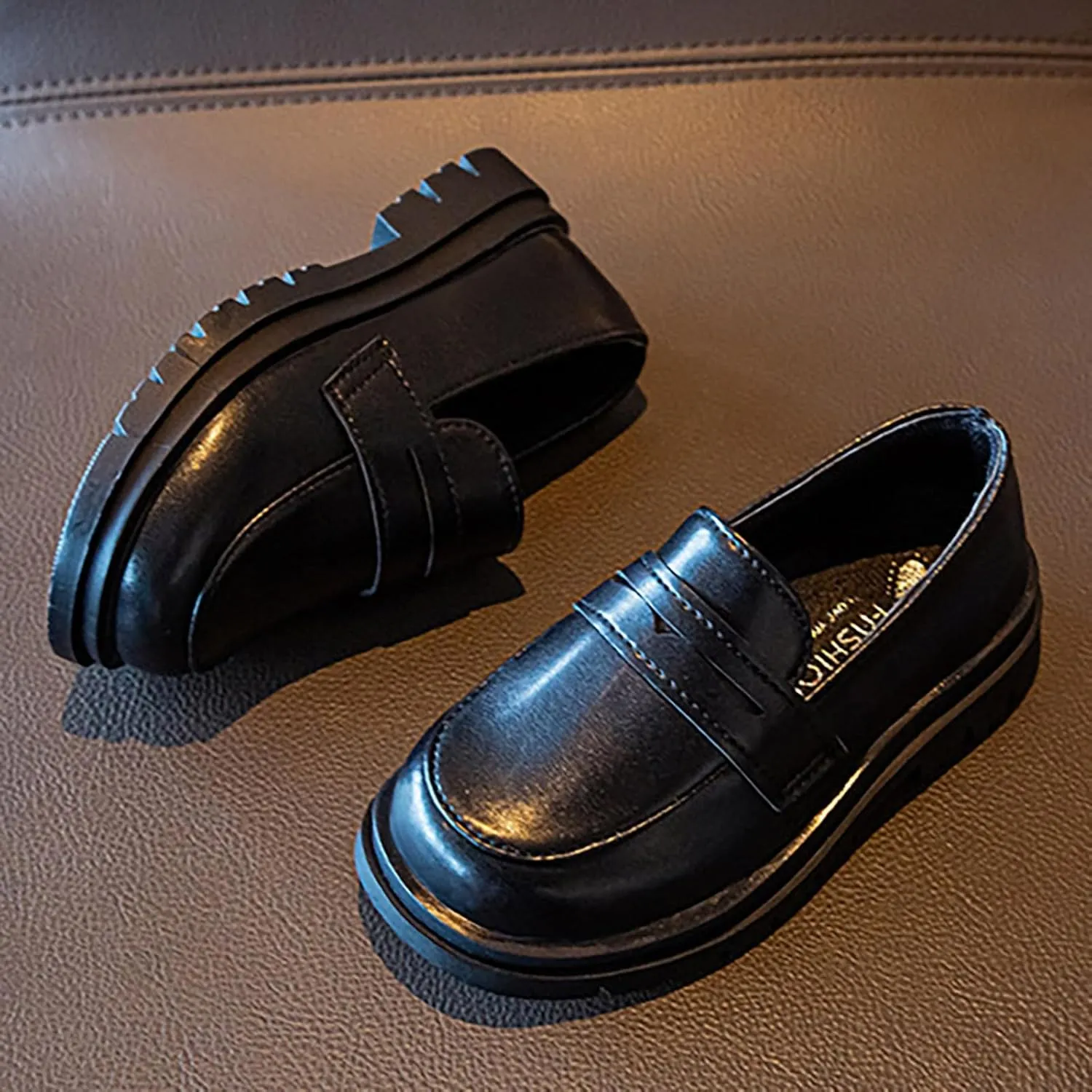 Boys Leather Sneakers Wedding Unform Dress Loafer Kids Boys Sole Non Slip Ankle Closed Sport Shoes Lightweight Comfy