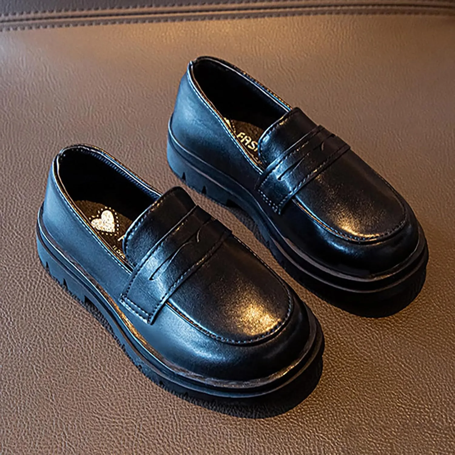 Boys Leather Sneakers Wedding Unform Dress Loafer Kids Boys Sole Non Slip Ankle Closed Sport Shoes Lightweight Comfy