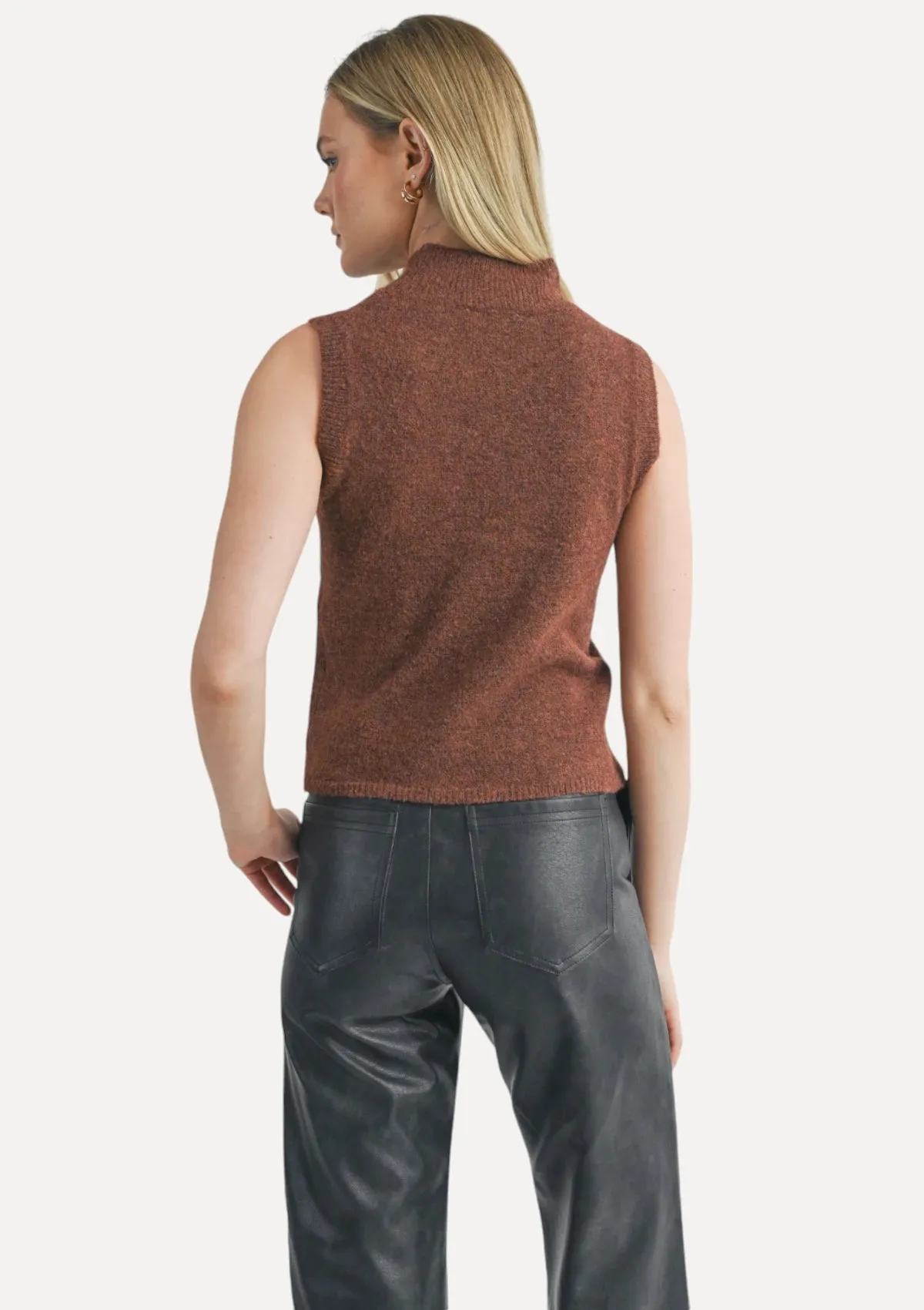 Brianna Turtleneck Sweater Tank - Brown