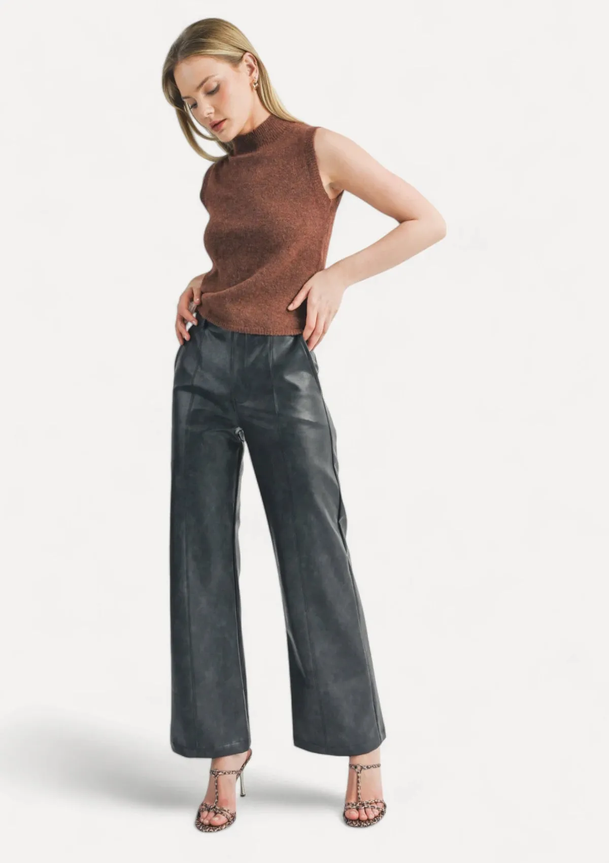 Brianna Turtleneck Sweater Tank - Brown