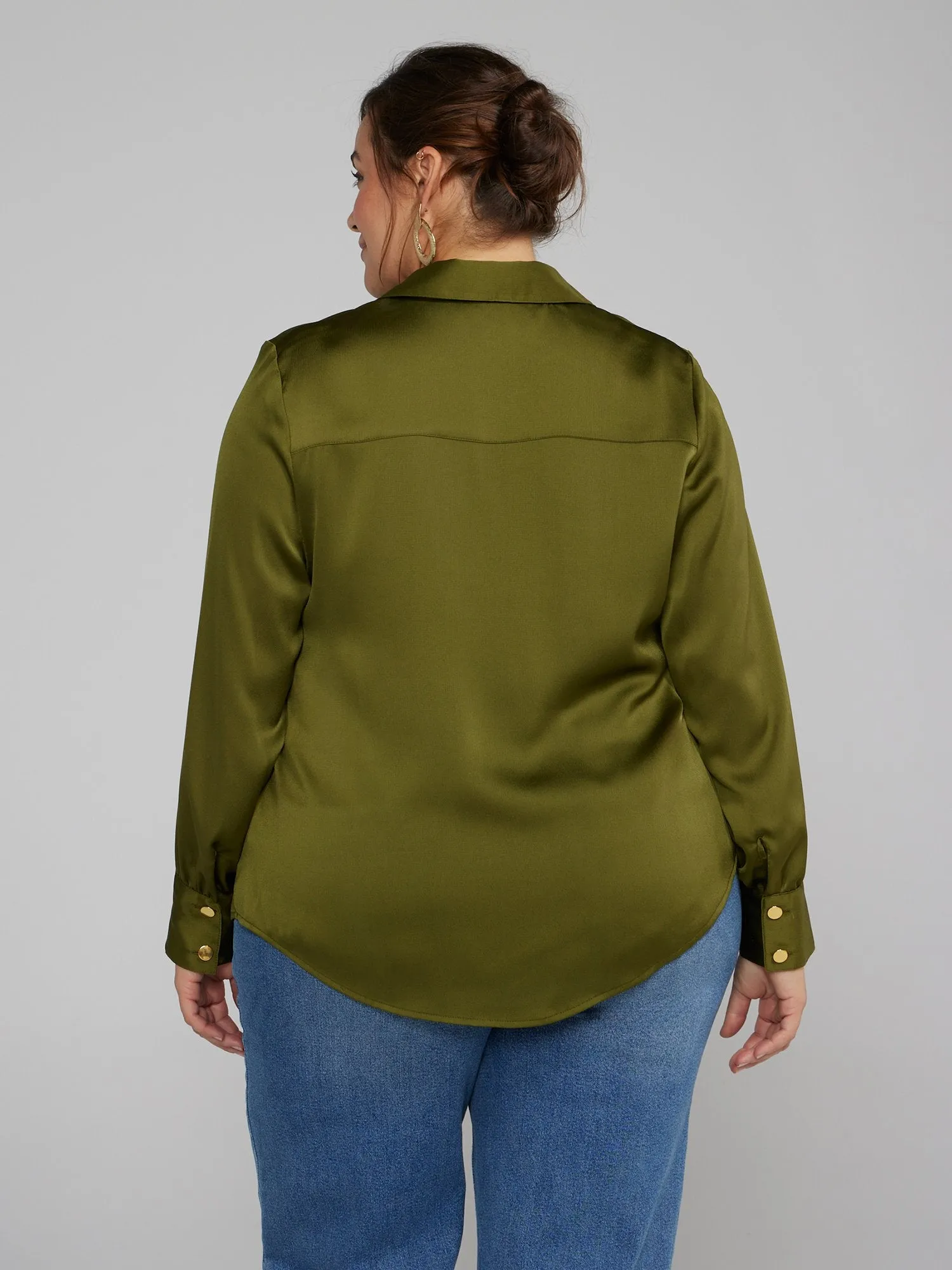 Button-Front Satin Shirt