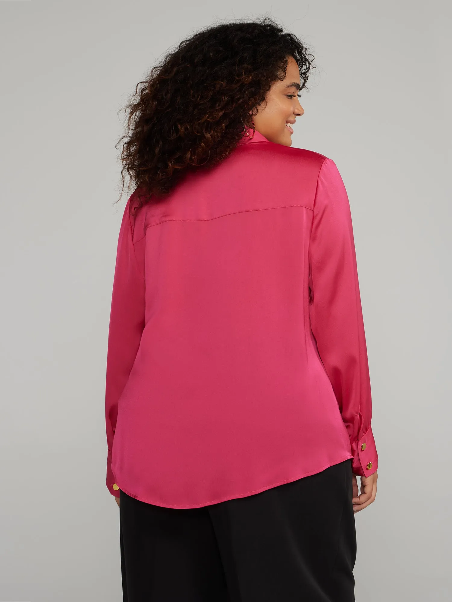 Button-Front Satin Shirt