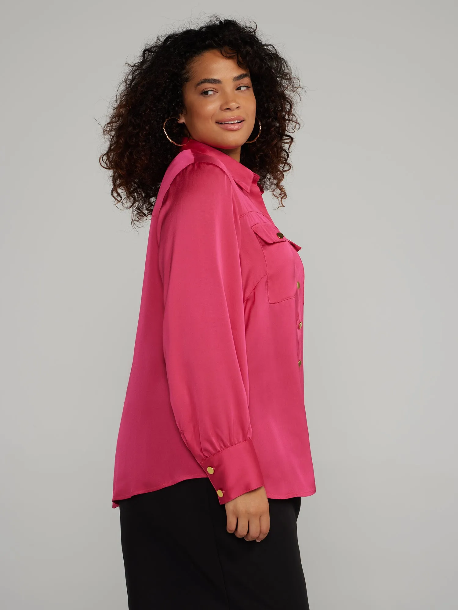 Button-Front Satin Shirt