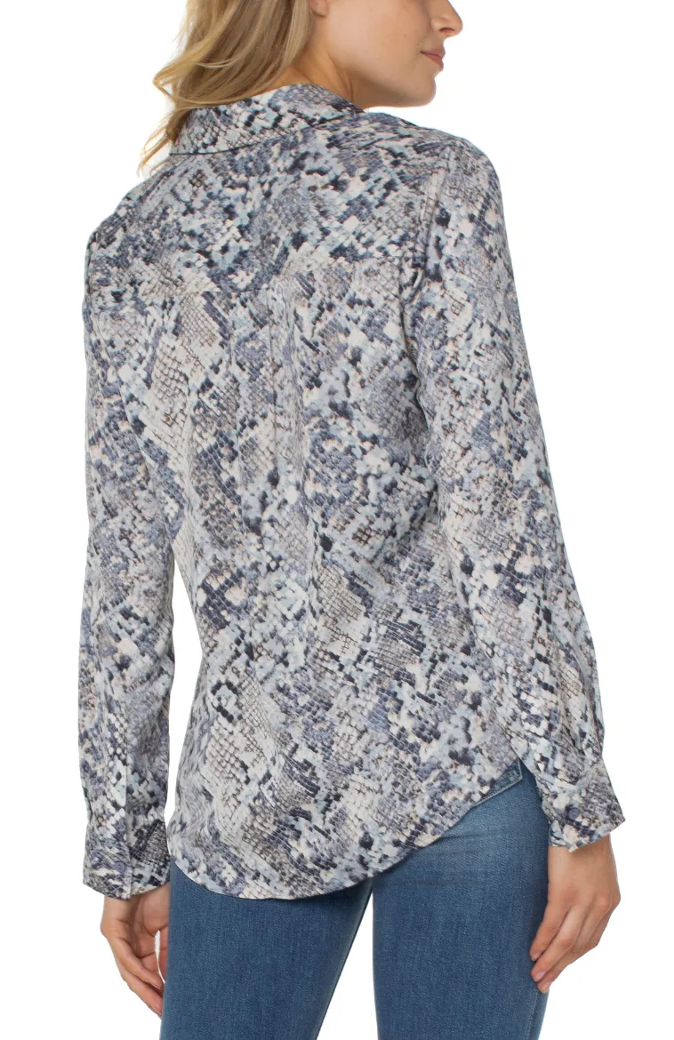 Button Up Woven Blouse - Abstract Snake