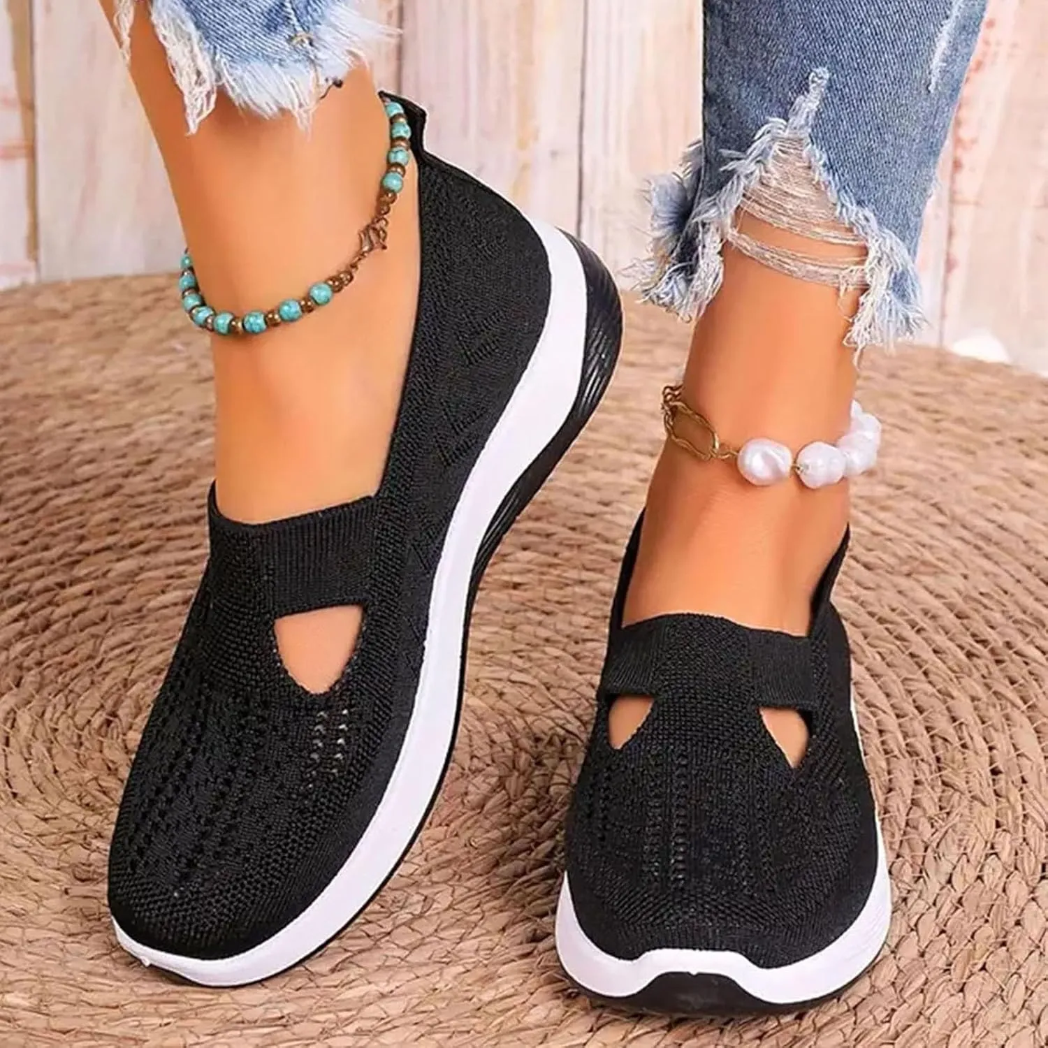Cathalem Orthopedic Shoes for Women Breathable Soft Slip On Sneakers Comfort Mesh Up Stretch Sneaker Diabetic Walking Shoes