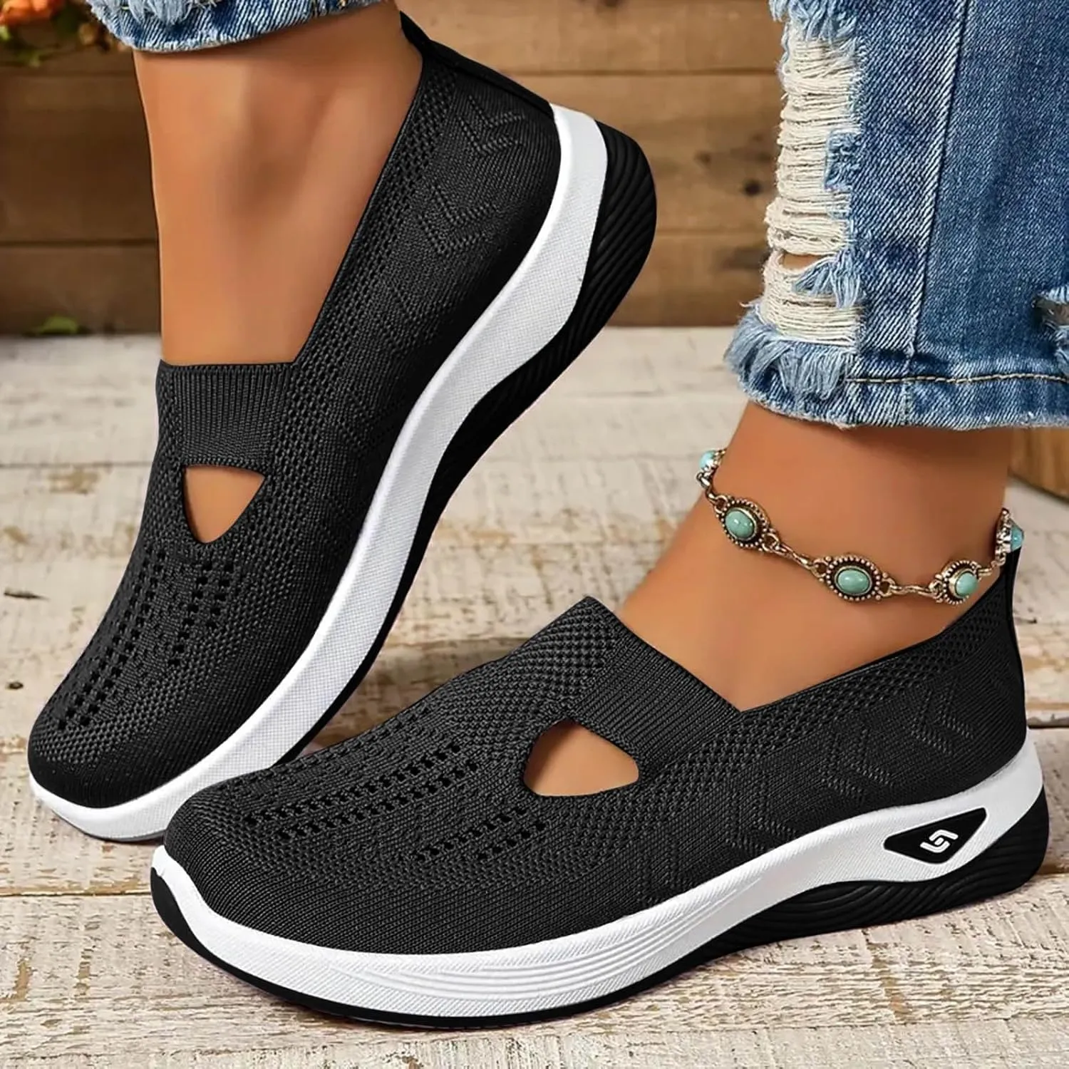 Cathalem Orthopedic Shoes for Women Breathable Soft Slip On Sneakers Comfort Mesh Up Stretch Sneaker Diabetic Walking Shoes