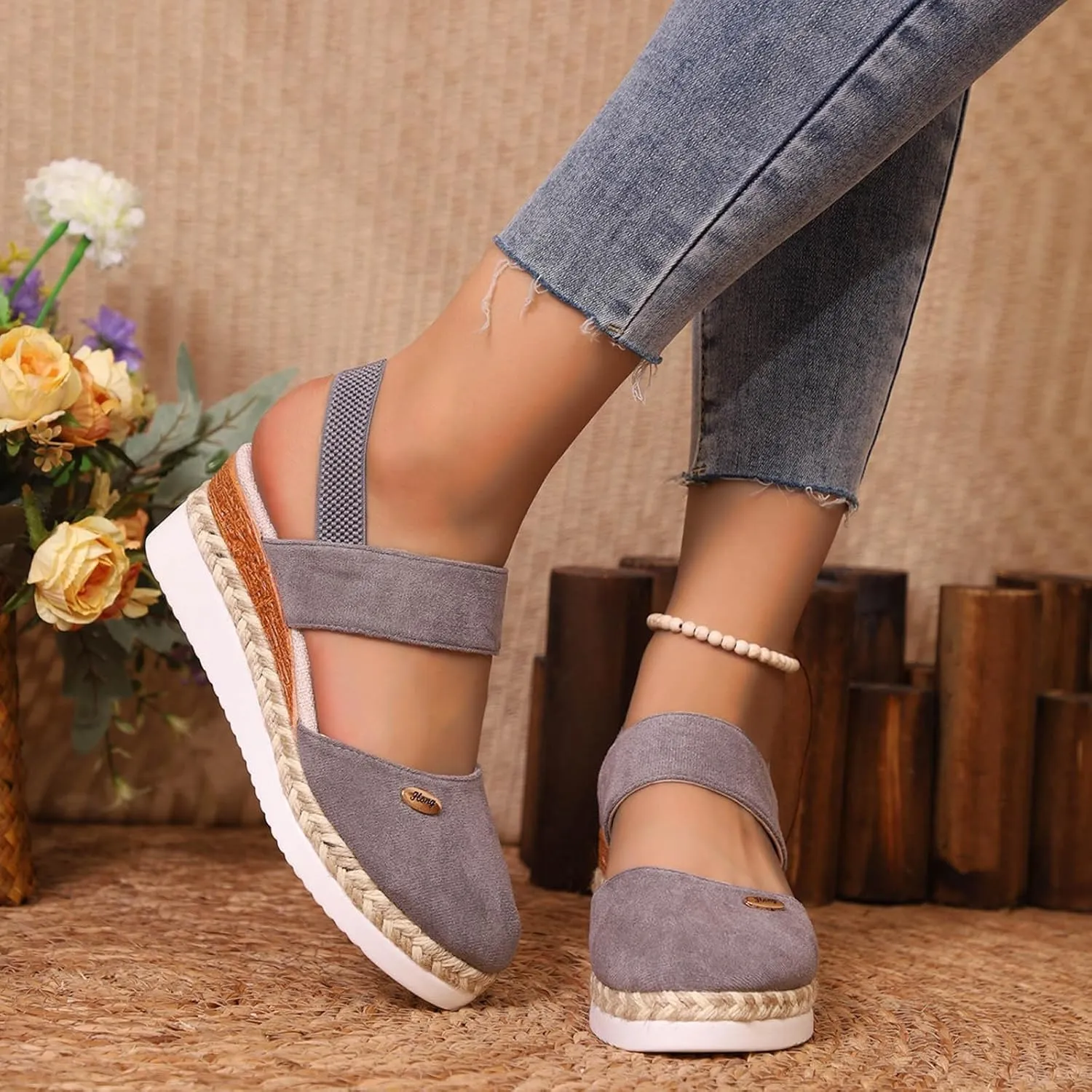Cathalem Sandals for Women 2024 Espadrilles Platform Wedge Ankle Strap Sandals Comfortable Anti Slip Casual Shoes