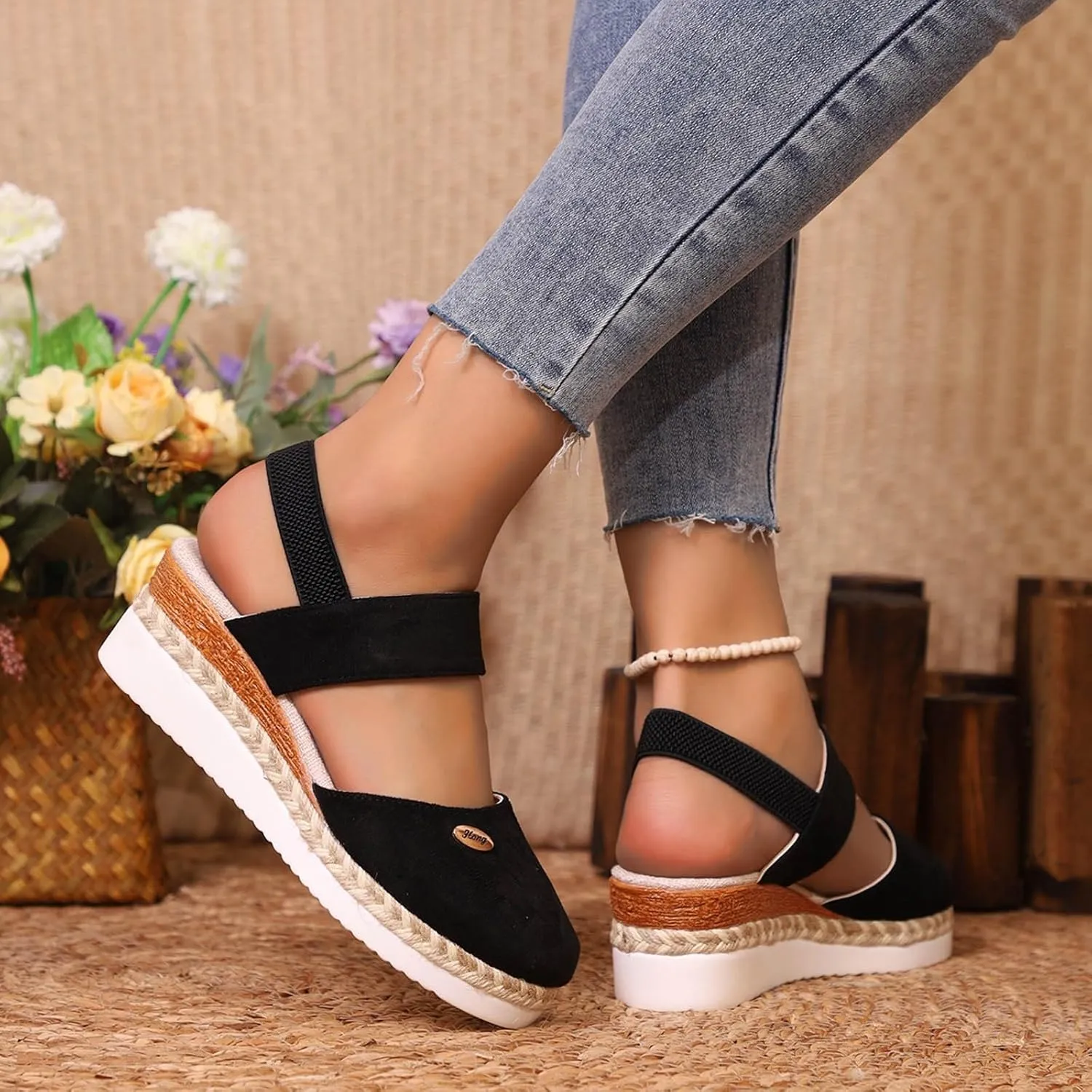 Cathalem Sandals for Women 2024 Espadrilles Platform Wedge Ankle Strap Sandals Comfortable Anti Slip Casual Shoes
