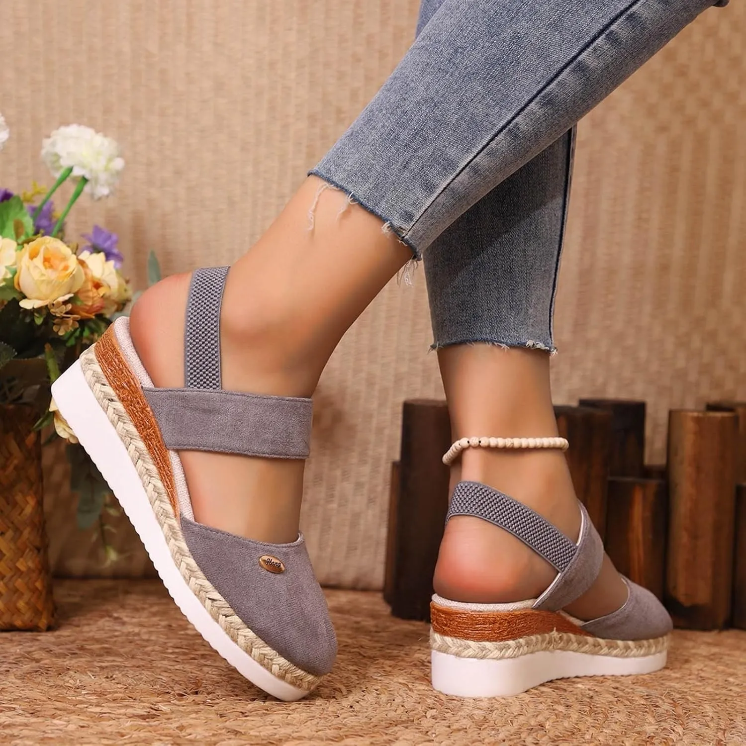 Cathalem Sandals for Women 2024 Espadrilles Platform Wedge Ankle Strap Sandals Comfortable Anti Slip Casual Shoes