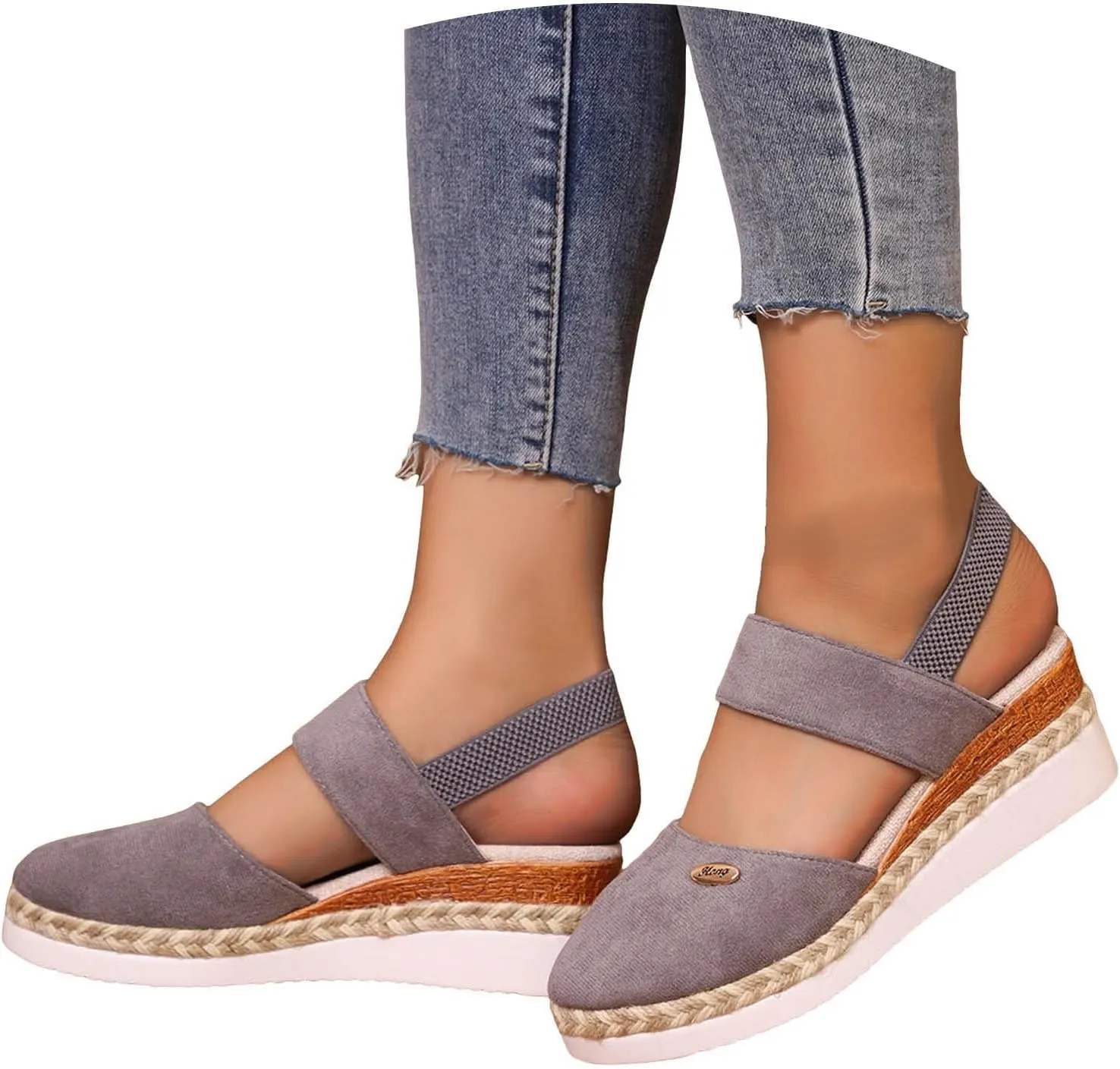 Cathalem Sandals for Women 2024 Espadrilles Platform Wedge Ankle Strap Sandals Comfortable Anti Slip Casual Shoes