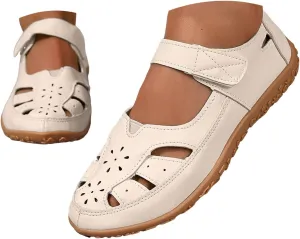 Closed Toe Sandals for Women 2025 Dressy Summer Comfortable Flat Sandals with Arch Support Casual Hollow Out Flat Shoes Wide Width Trendy Sandal Dress Shoes