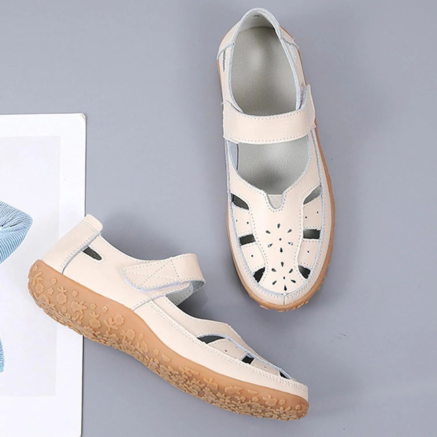 Closed Toe Sandals for Women 2025 Dressy Summer Comfortable Flat Sandals with Arch Support Casual Hollow Out Flat Shoes Wide Width Trendy Sandal Dress Shoes