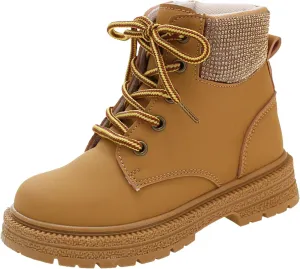 Combat Ankle Boots Kids Girls Dress Booties Platform Chunky Block Heel Boots Side Zipper Combat Shoes Snow Boots