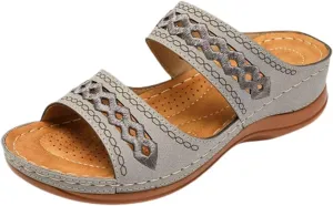 Comfortable Sandals for Women Orthotic Breathable Slip On Wedge Sandals Lightweight Soft Cushion Footbed Wedges Vintage Casual Summer Shower Beach Shoes for Daily Wear