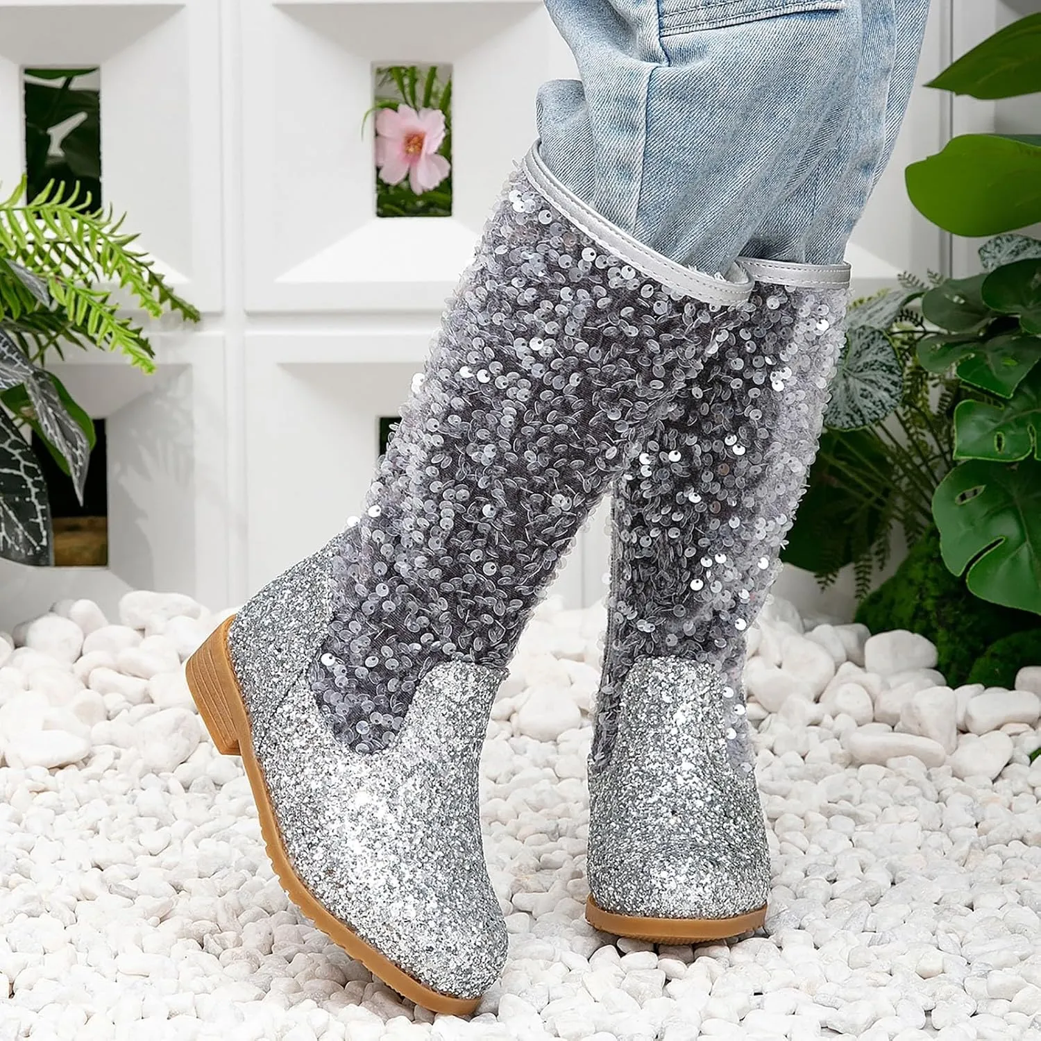 Cowgirl Boots for Girls Kids Toddler Glitter Western Cowboy Boots Zipper Color Block Sparkly Sequins Riding Shoes