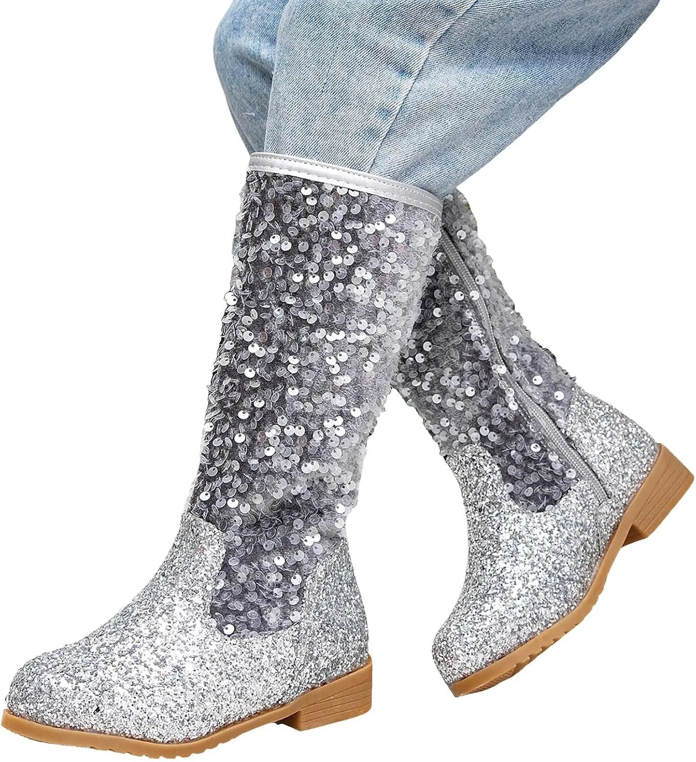 Cowgirl Boots for Girls Kids Toddler Glitter Western Cowboy Boots Zipper Color Block Sparkly Sequins Riding Shoes