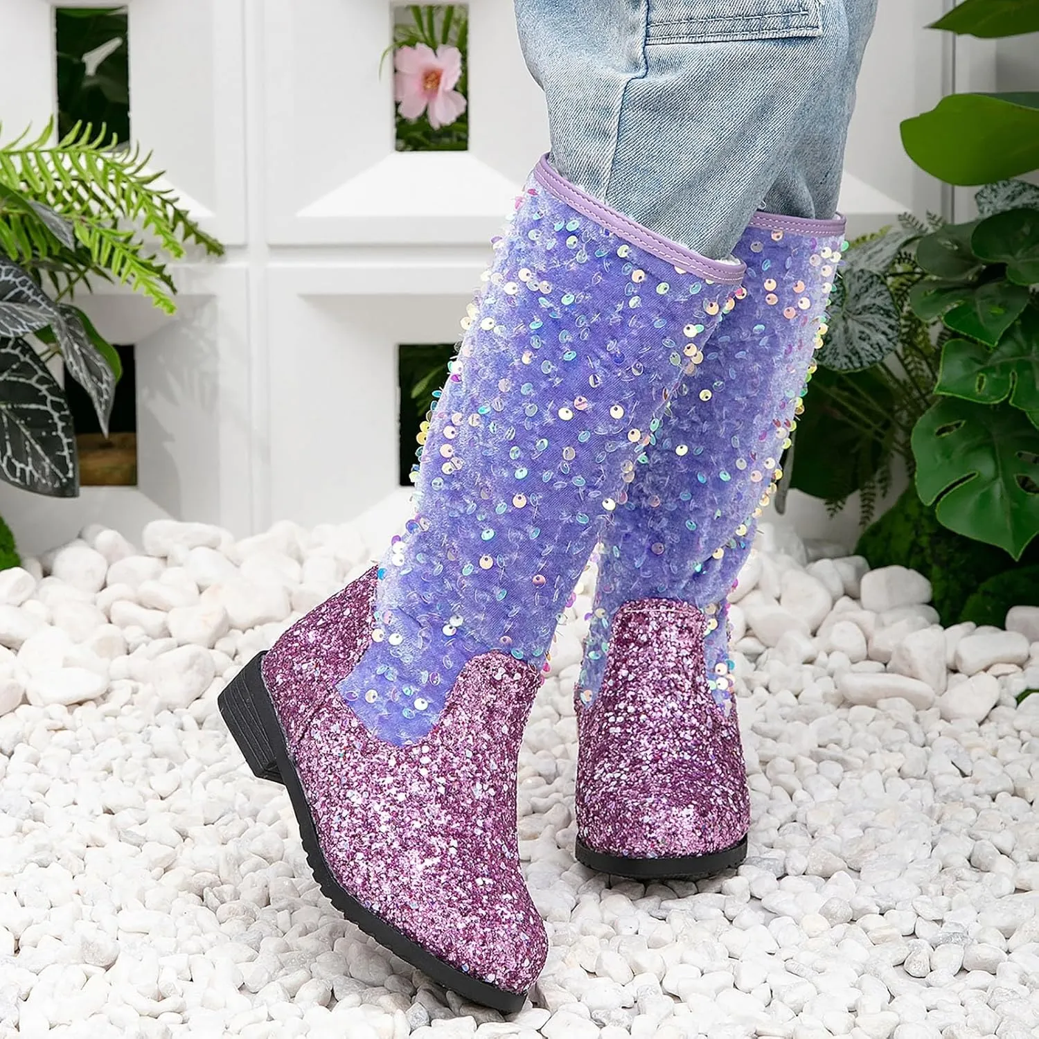 Cowgirl Boots for Girls Kids Toddler Glitter Western Cowboy Boots Zipper Color Block Sparkly Sequins Riding Shoes