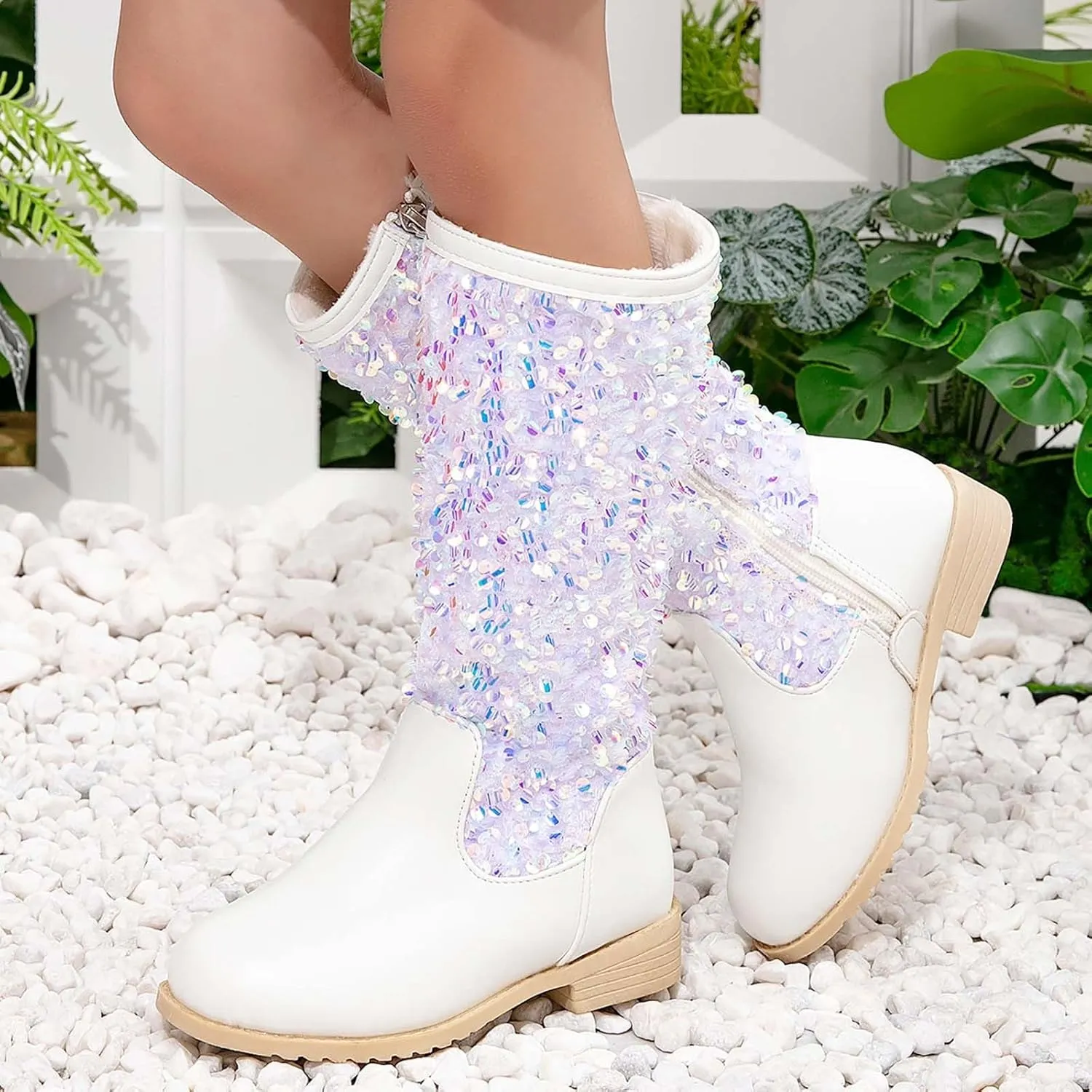 Cowgirl Boots for Girls Kids Toddler Glitter Western Cowboy Boots Zipper Color Block Sparkly Sequins Riding Shoes