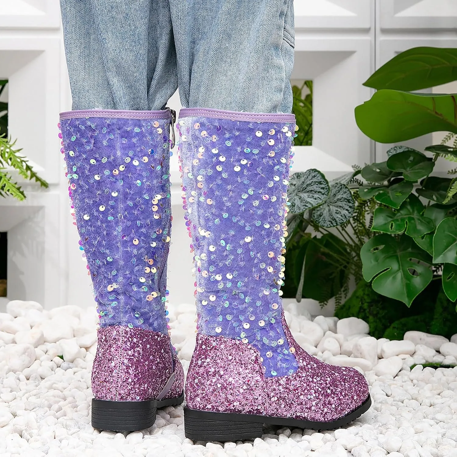 Cowgirl Boots for Girls Kids Toddler Glitter Western Cowboy Boots Zipper Color Block Sparkly Sequins Riding Shoes