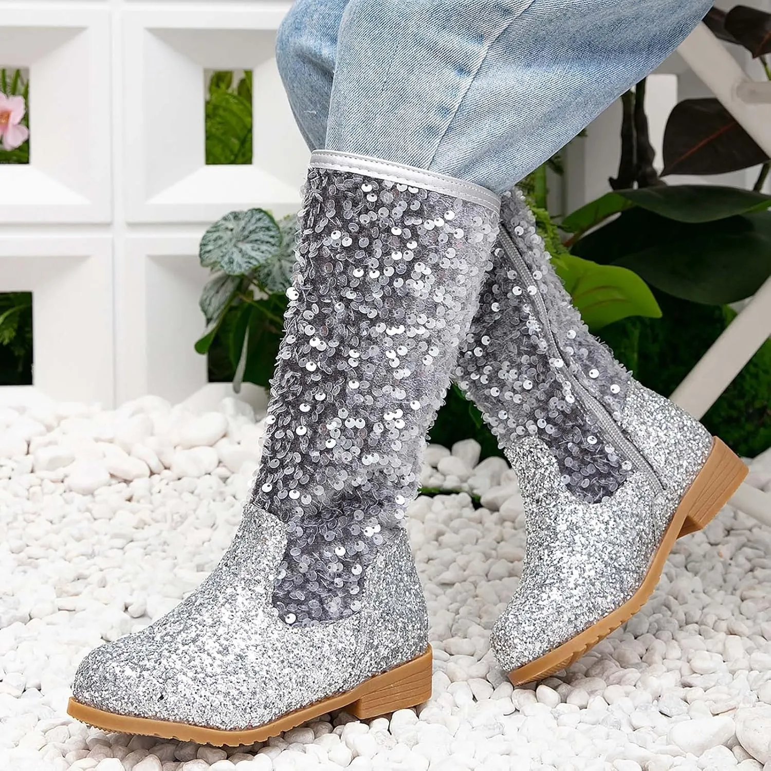 Cowgirl Boots for Girls Kids Toddler Glitter Western Cowboy Boots Zipper Color Block Sparkly Sequins Riding Shoes