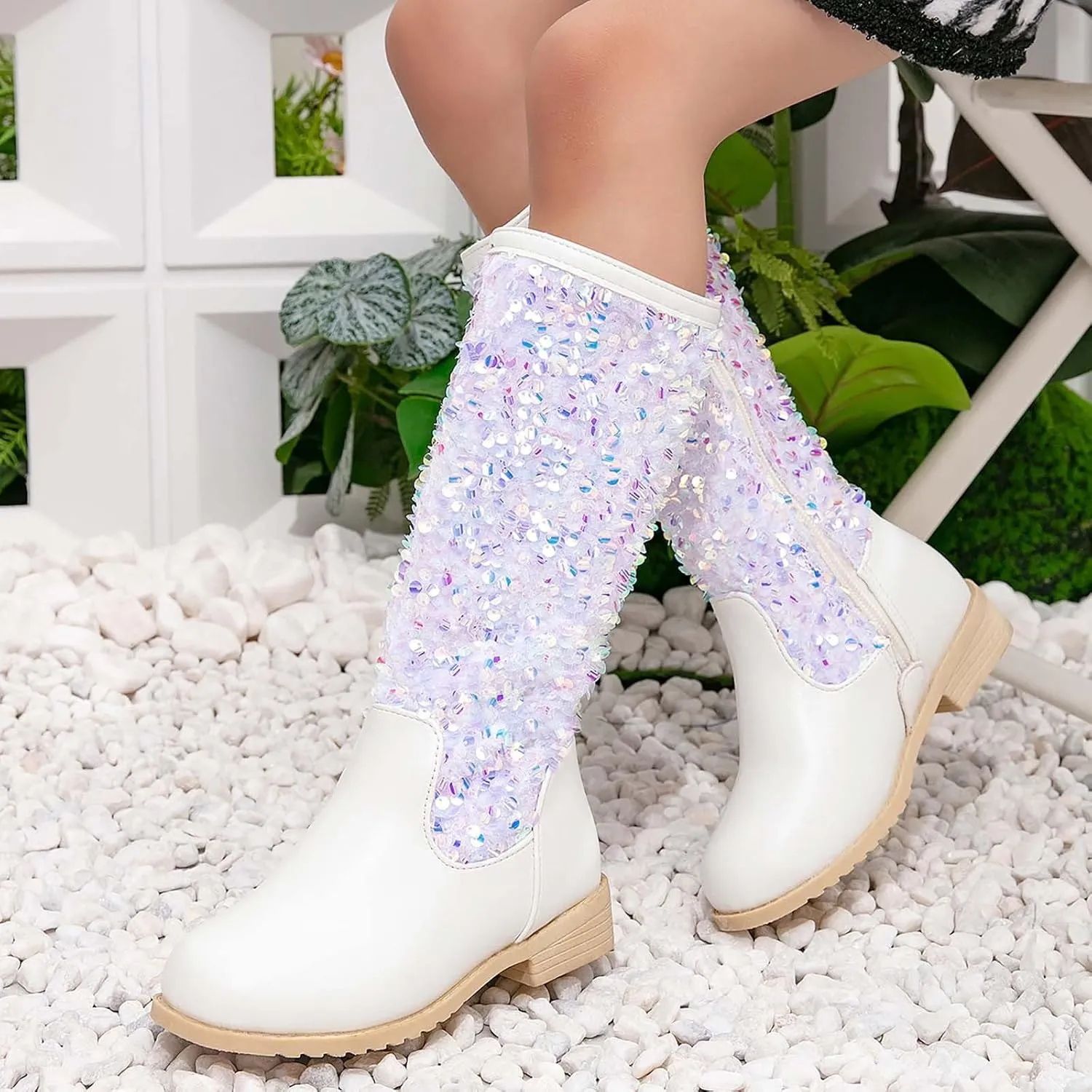 Cowgirl Boots for Girls Kids Toddler Glitter Western Cowboy Boots Zipper Color Block Sparkly Sequins Riding Shoes