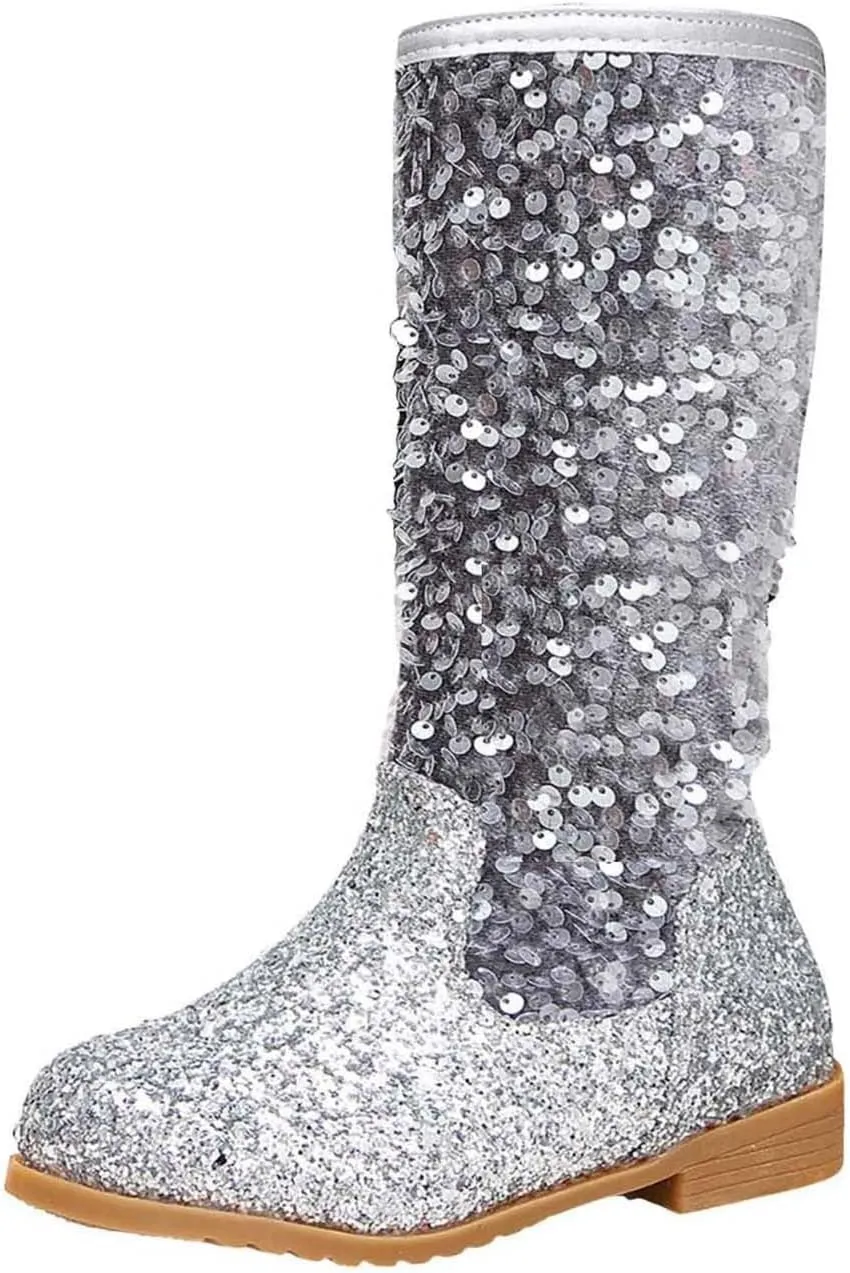 Cowgirl Boots for Girls Kids Toddler Glitter Western Cowboy Boots Zipper Color Block Sparkly Sequins Riding Shoes