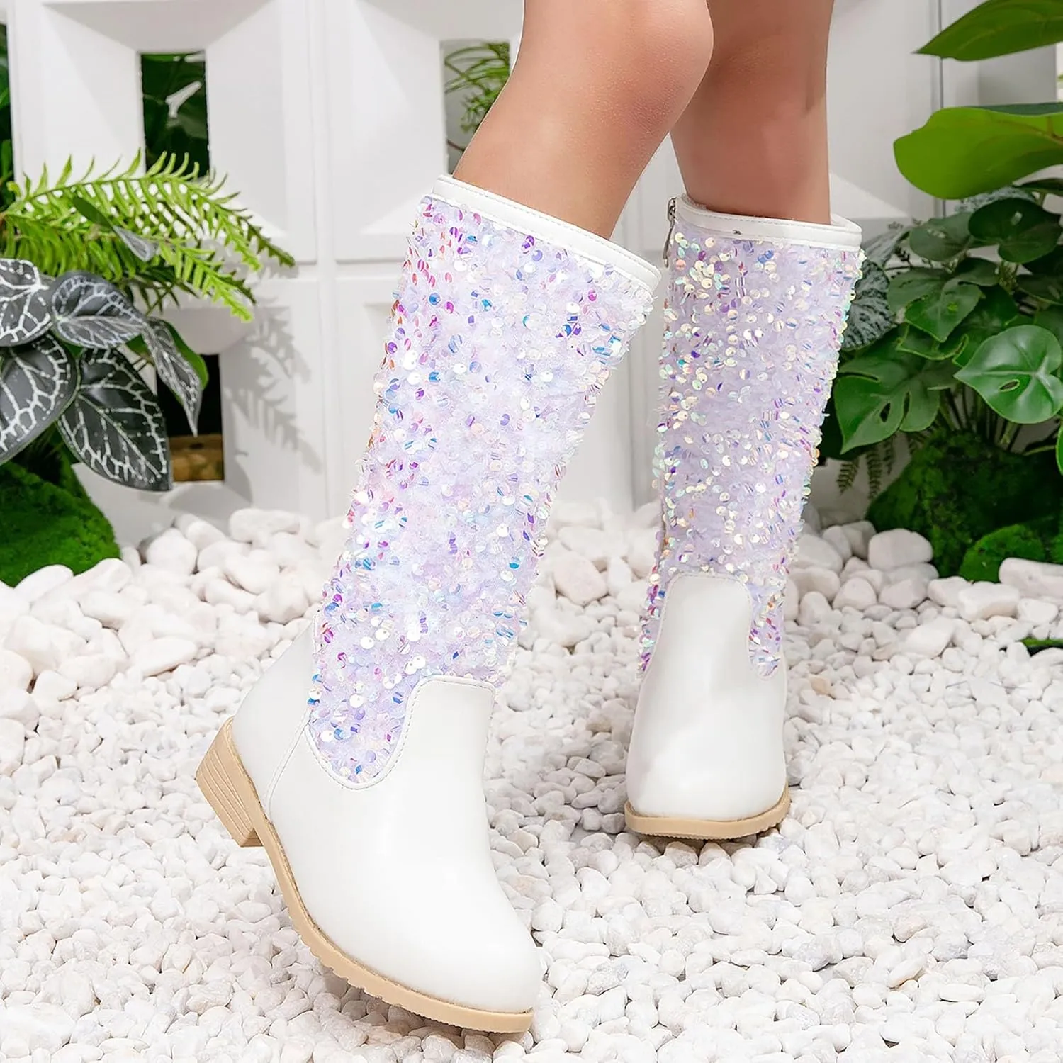 Cowgirl Boots for Girls Kids Toddler Glitter Western Cowboy Boots Zipper Color Block Sparkly Sequins Riding Shoes