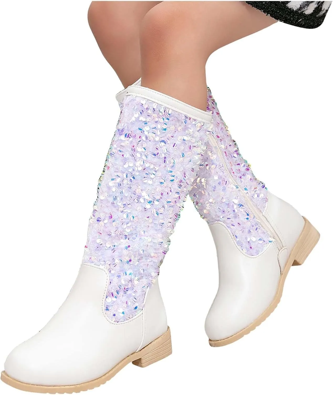 Cowgirl Boots for Girls Kids Toddler Glitter Western Cowboy Boots Zipper Color Block Sparkly Sequins Riding Shoes