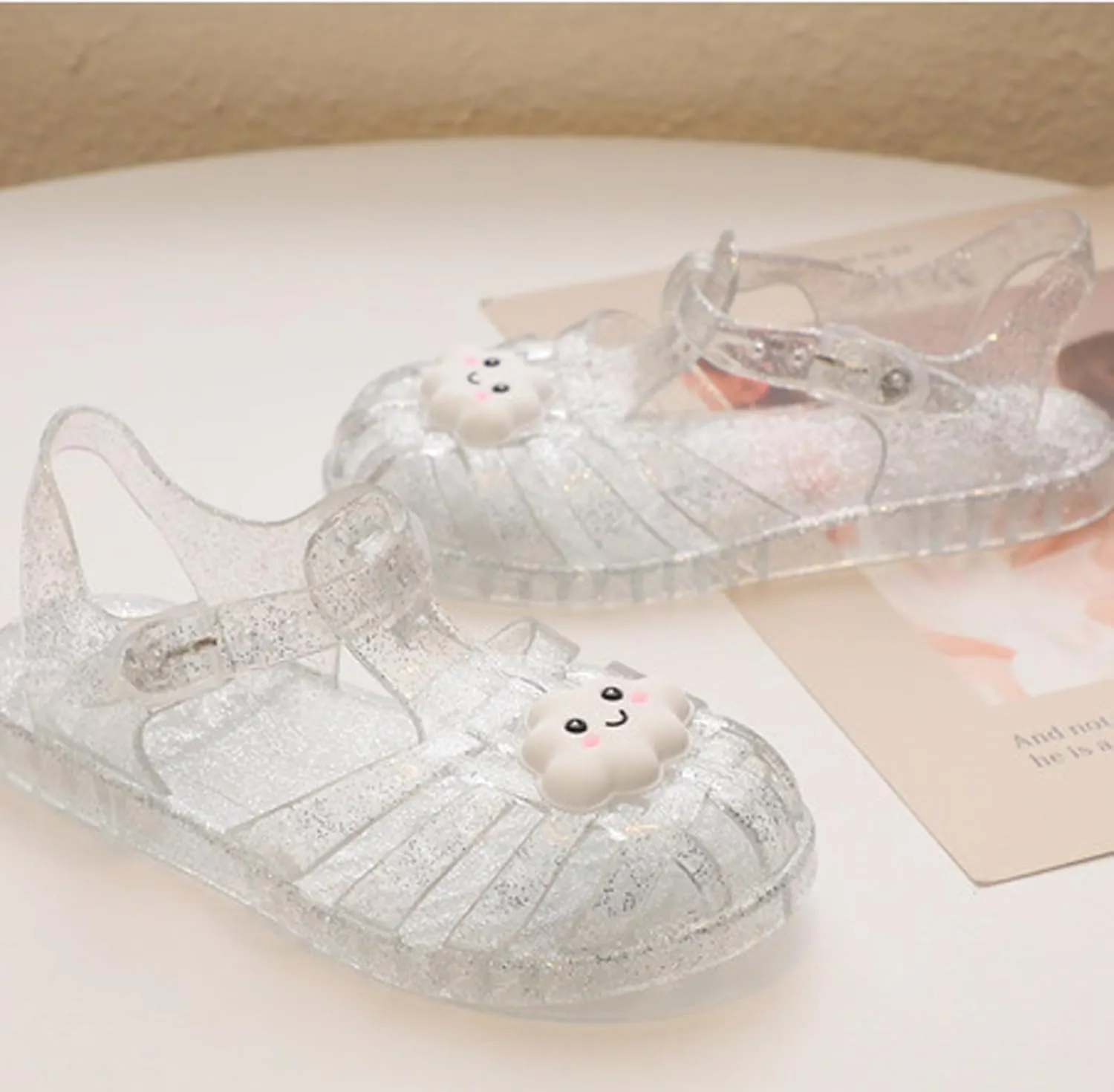 Crystal Jelly Heel Sandals Teen Girl Summer Beach Shoes Lightweight Soft Water Sandal Footwear