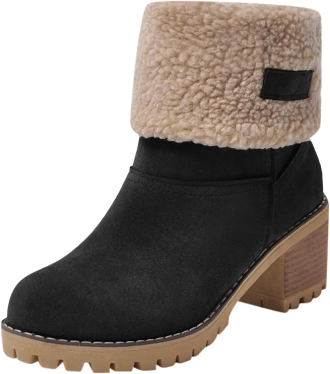 Dotmalls Boots Dotmalls Seniors' Chunky Heel Winter Boots Sherpa Lined Boots Comfortable Slip On Mid Chunky Heel Suede Snow Boots Warm Ankle Boots
