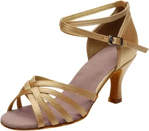 Dress Shoes for Women Professional Ballroom Shoes Latin Dance Shoe Practice Dance Shoe Ankle Strap Kitten Heels